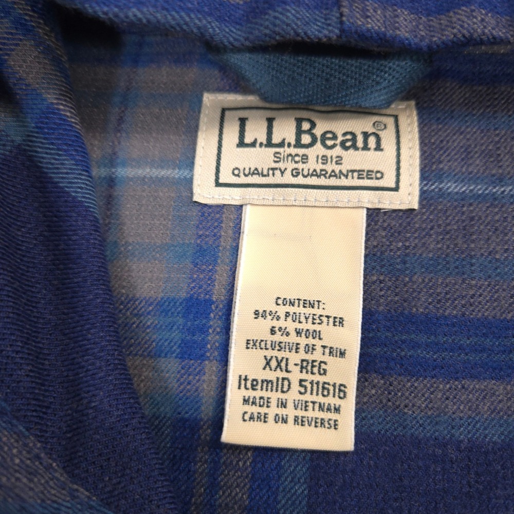 LL Bean Katahdin Performance Flannel Anorak Mens XXL Blue Wool Blend Shacket - Picture 8 of 9